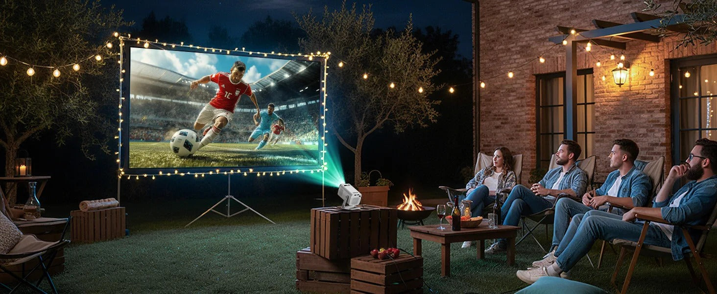 Mini Projector 1080P/4K Supported, WiFi 6 & Bluetooth 5.4, Android TV Short Throw Portable Beamer for Home Theater Outdoor Movie